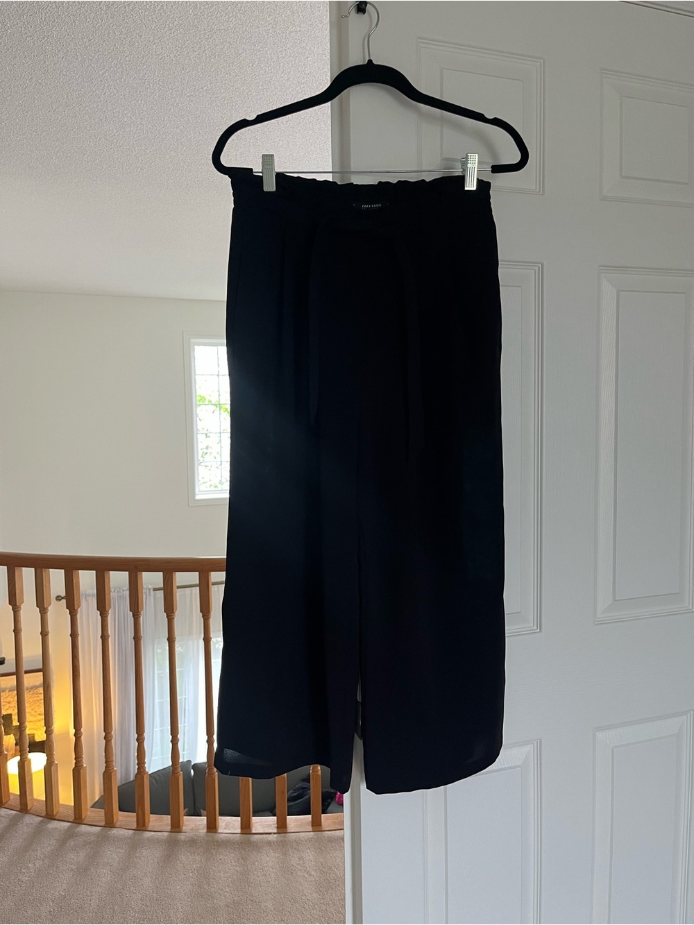 Zara cropped Wide-Leg Black Women's Pants with Waist belt M